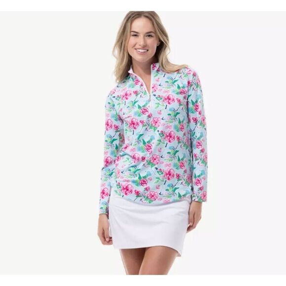 Sansoleil Lux LS Print Golf Club Top XS - Picture 1 of 10